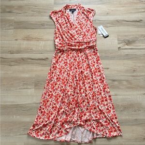 Perceptions New York Coral and White Floral High-Low Dress